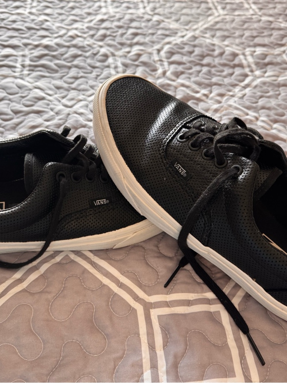 Vans Men's Black Perforated Low-Top Sneakers with White Sole - Picture 6 of 7